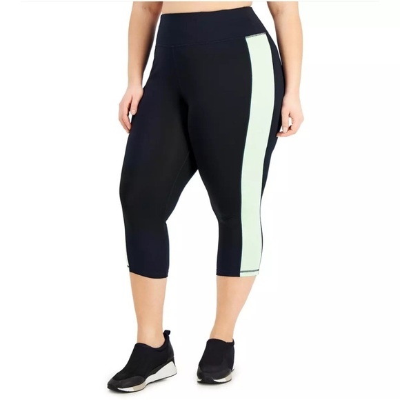Ideology Womens Plus Size Colorblock Cropped Leggings-Womens 2X-Noir green ash - Picture 1 of 10